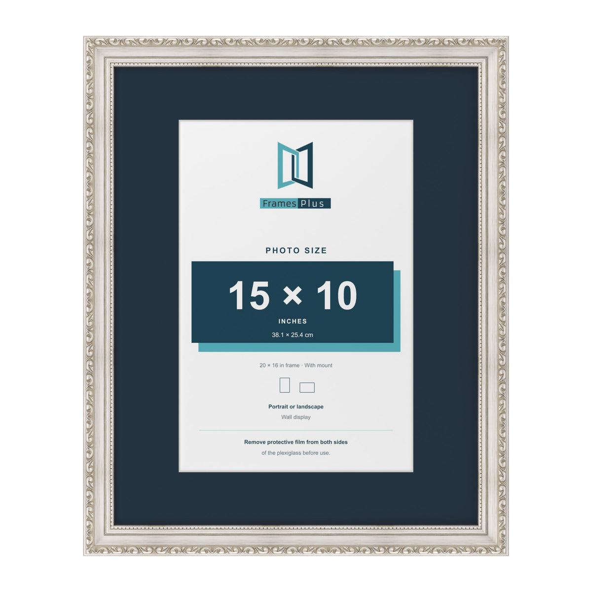 Louis Range Silver Picture, Photo & Poster Frame with Pacific Blue Mount - 20x16" Frame for 15x10" Photo, Silver
