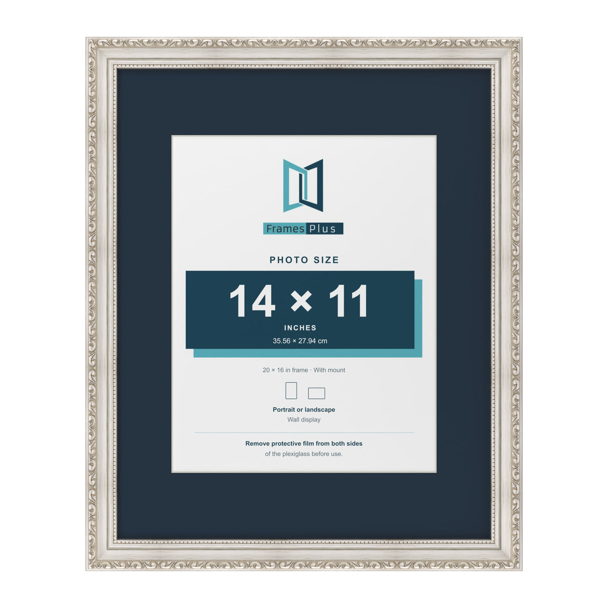 Louis Range Silver Picture, Photo & Poster Frame with Pacific Blue Mount - 20x16" Frame for 14x11" Photo, Silver