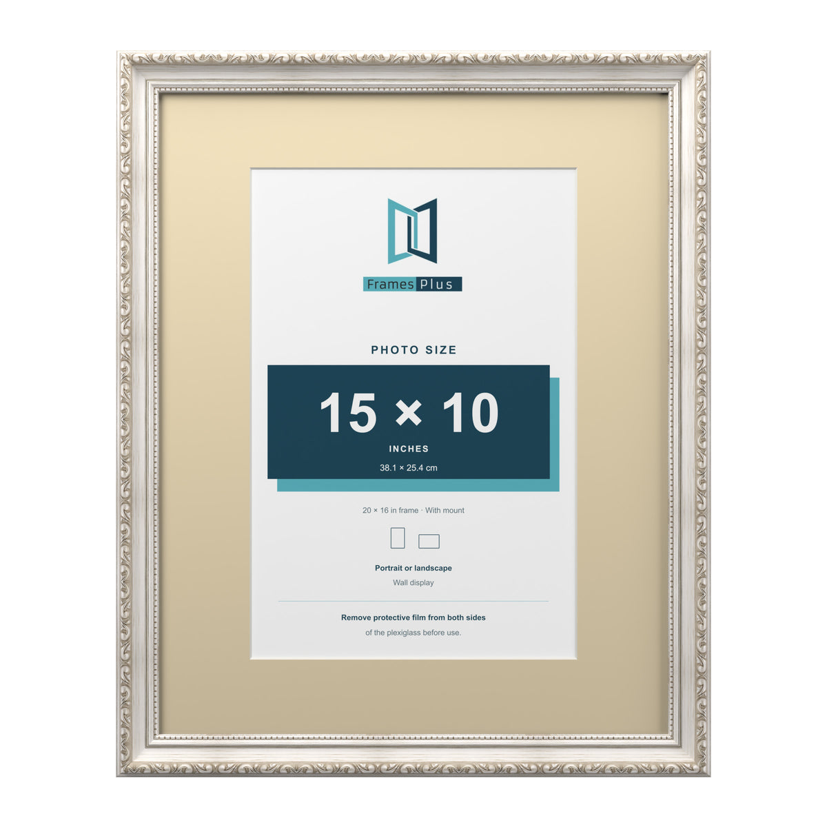 Louis Range Silver Picture, Photo & Poster Frame with Ivory Mount - 20x16" Frame for 15x10" Photo, Silver