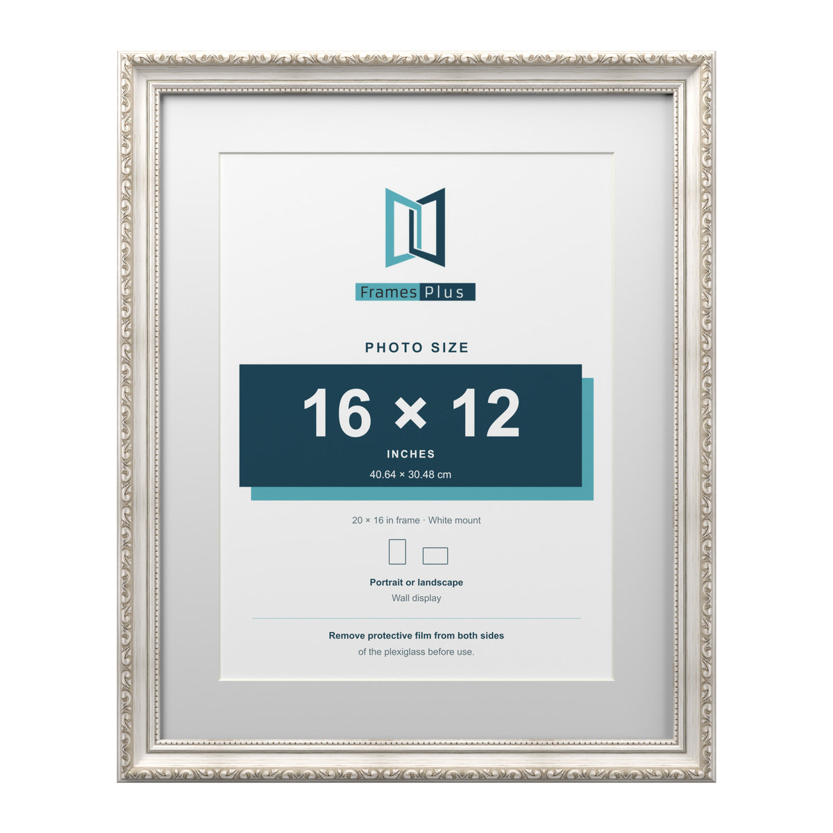 Louis Range Silver Picture, Photo & Poster Frame with White Mount - 20x16" Frame for 16x12" Photo, Silver