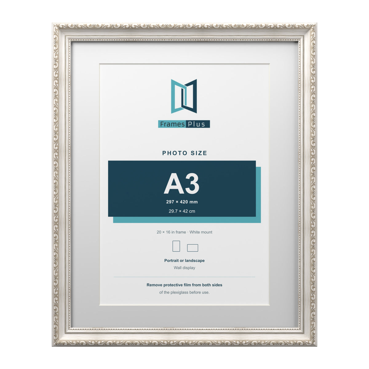 Louis Range Silver Picture, Photo & Poster Frame with White Mount - 20x16" Frame for A3 Photo, Silver