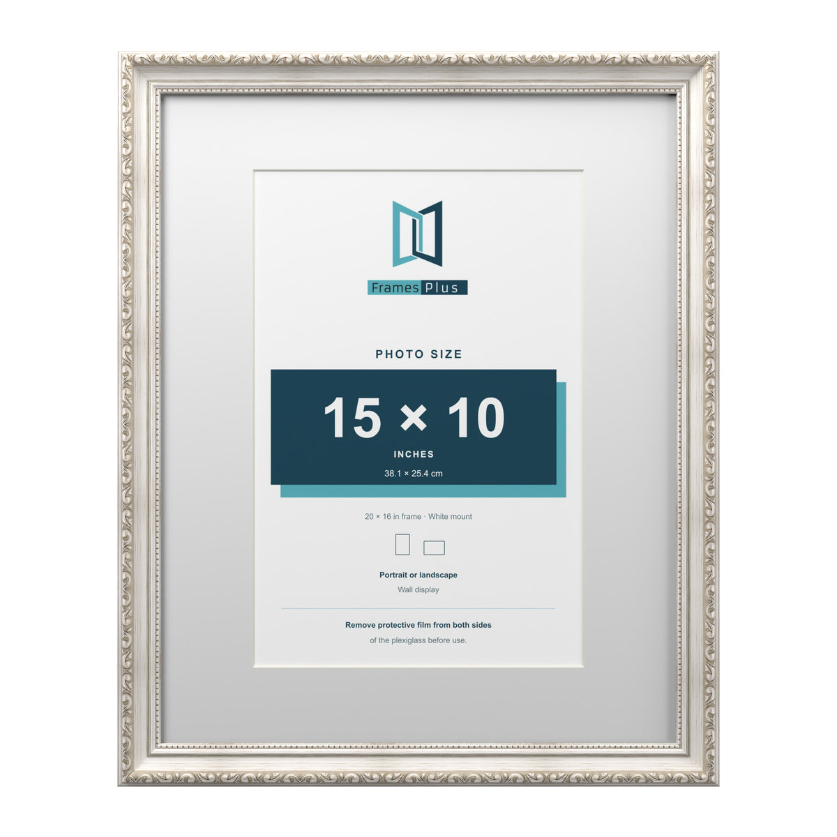 Louis Range Silver Picture, Photo & Poster Frame with White Mount - 20x16" Frame for 15x10" Photo, Silver