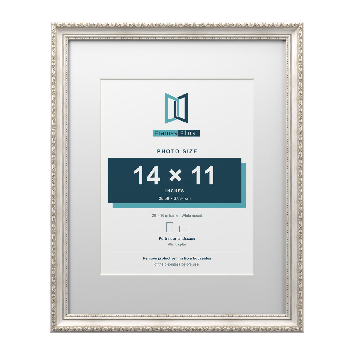 Louis Range Silver Picture, Photo & Poster Frame with White Mount - 20x16" Frame for 14x11" Photo, Silver