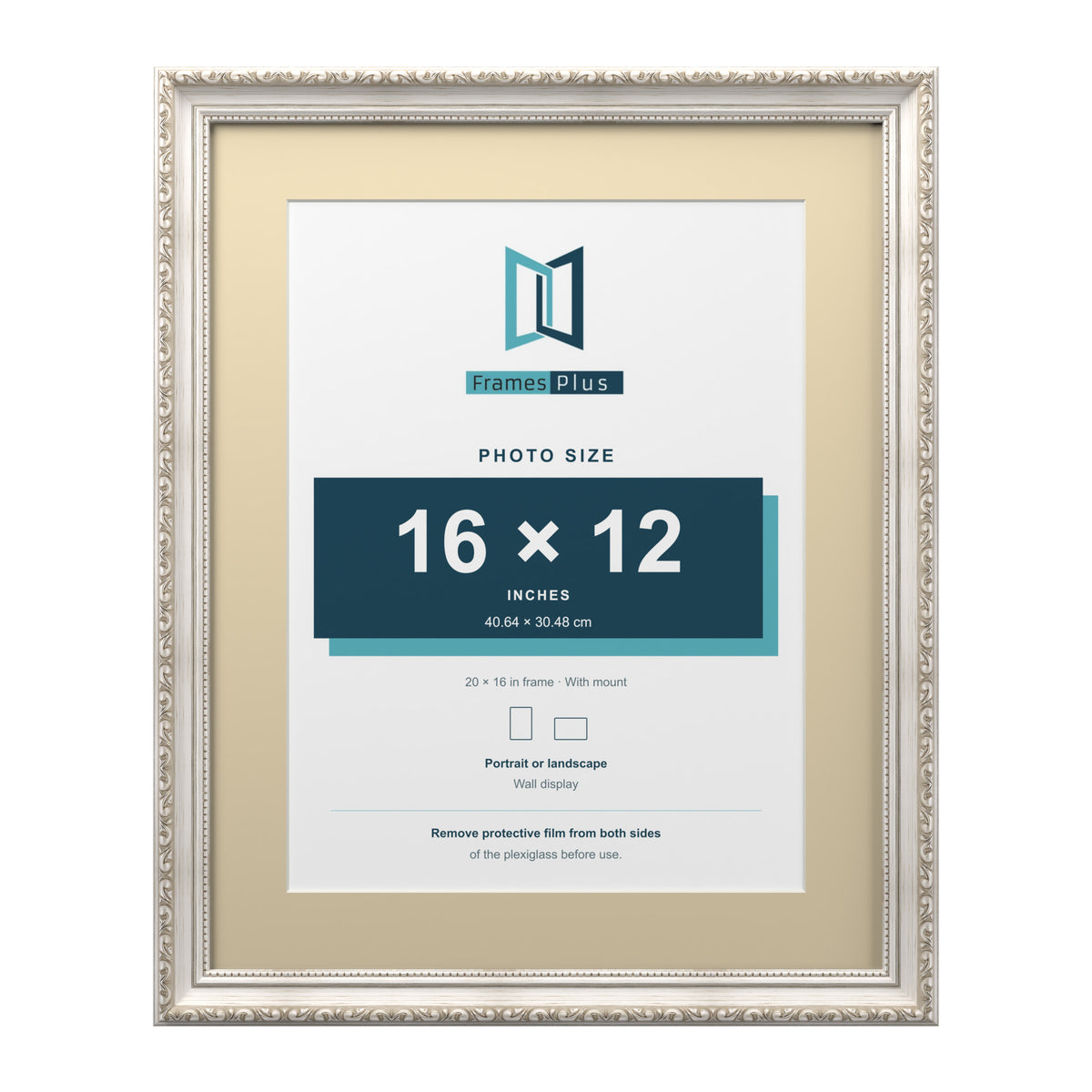 Louis Range Silver Picture, Photo & Poster Frame with Ivory Mount - 20x16" Frame for 16x12" Photo, Silver