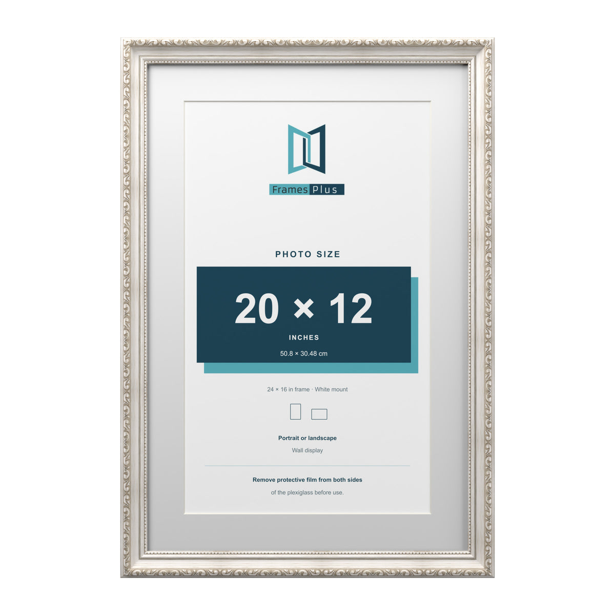 Louis Range Silver Picture, Photo & Poster Frame with White Mount - 24x16" Frame for 20x12" Photo, Silver