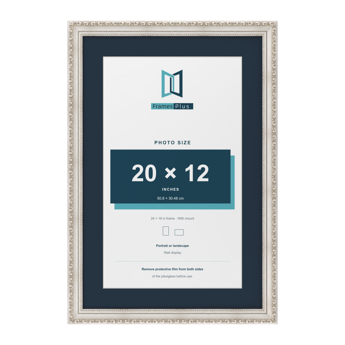 Louis Range Silver Picture, Photo & Poster Frame with Pacific Blue Mount - 24x16" Frame for 20x12" Photo, Silver