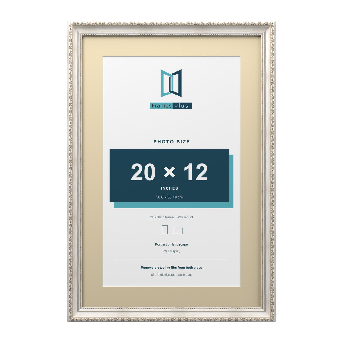 Louis Range Silver Picture, Photo & Poster Frame with Ivory Mount - 24x16" Frame for 20x12" Photo, Silver