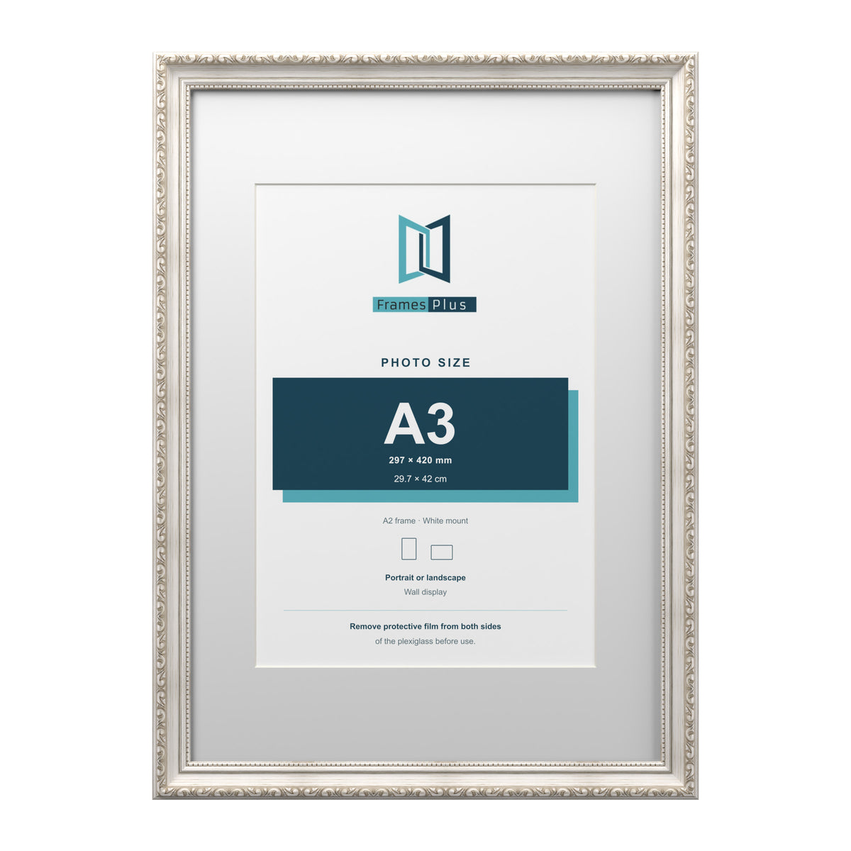 Louis Range Silver Picture, Photo & Poster Frame with White Mount - A2 Frame for A3 Photo, Silver