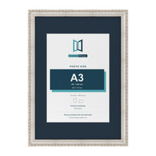 Louis Range Silver Picture, Photo & Poster Frame with Pacific Blue Mount - A2 Frame for A3 Photo, Silver