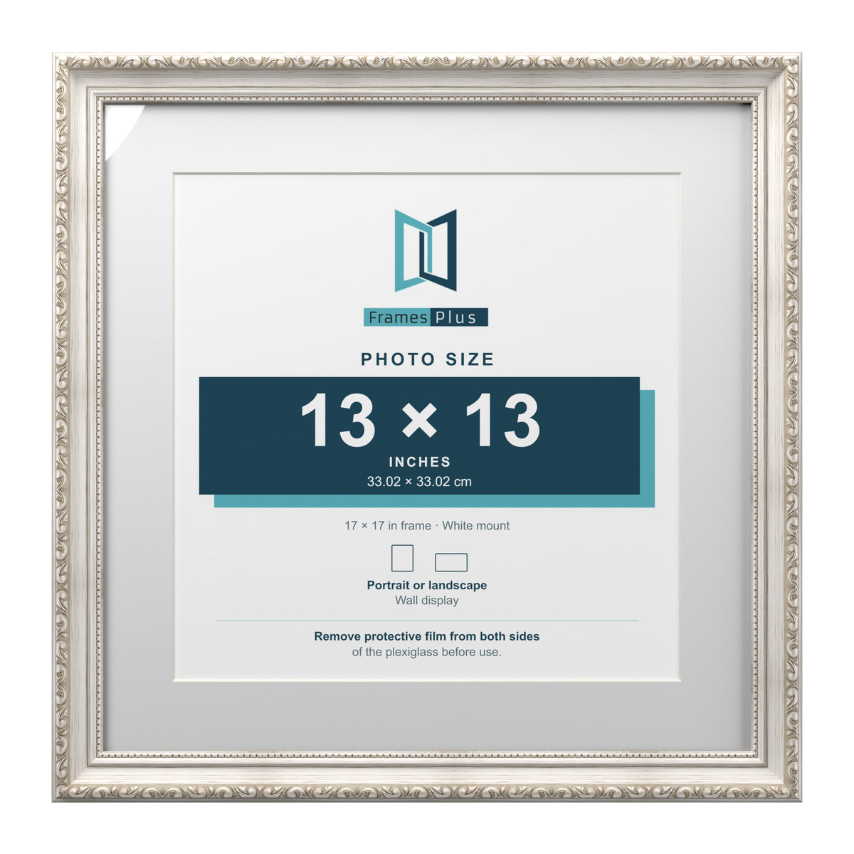 Louis Range Silver Picture, Photo & Poster Frame with White Mount - 17x17" Frame for 13x13" Photo, Silver