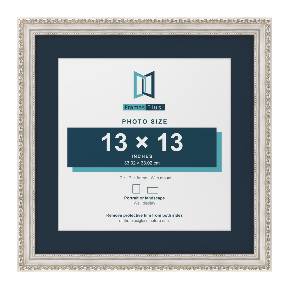 Louis Range Silver Picture, Photo & Poster Frame with Pacific Blue Mount - 17x17" Frame for 13x13" Photo, Silver