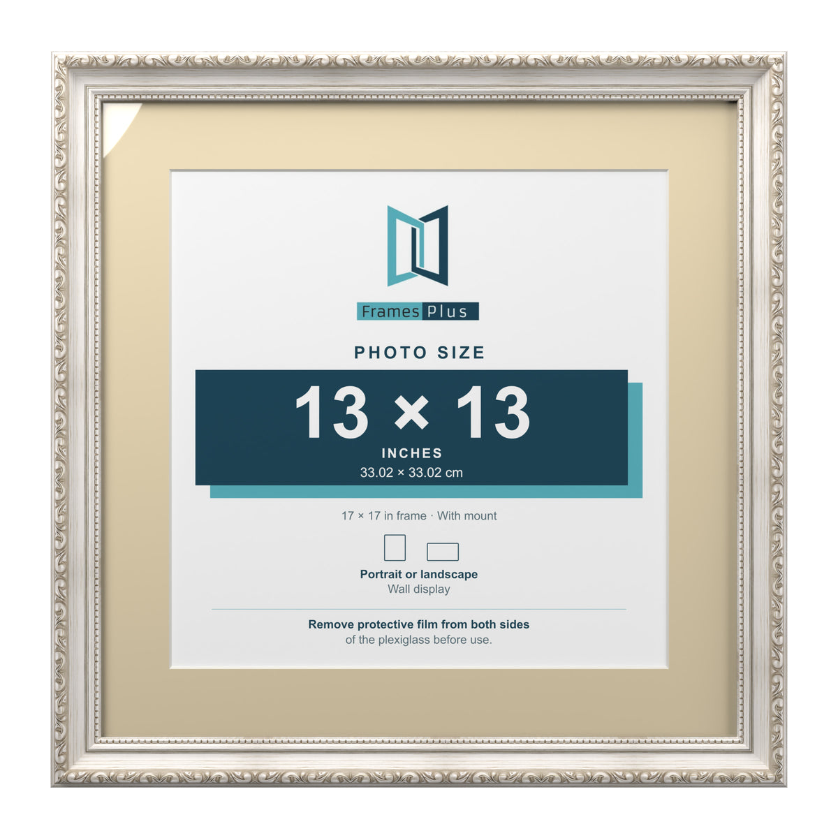 Louis Range Silver Picture, Photo & Poster Frame with Ivory Mount - 17x17" Frame for 13x13" Photo, Silver
