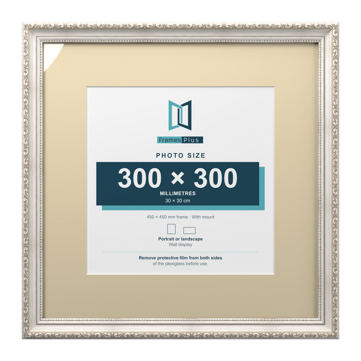 Louis Range Silver Picture, Photo & Poster Frame with Ivory Mount - 45x45cm Frame for 30x30cm Photo, Silver