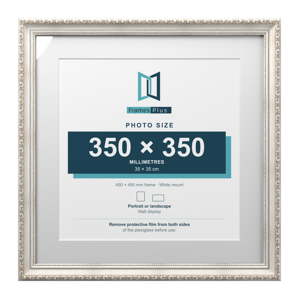 Louis Range Silver Picture, Photo & Poster Frame with White Mount - 45x45cm Frame for 35x35cm Photo, Silver