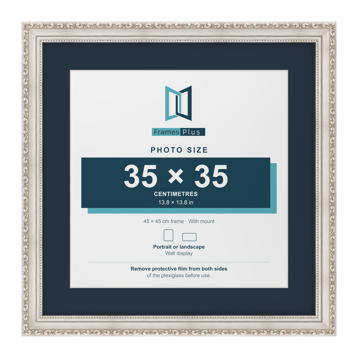 Louis Range Silver Picture, Photo & Poster Frame with Pacific Blue Mount - 45x45cm Frame for 35x35cm Photo, Silver