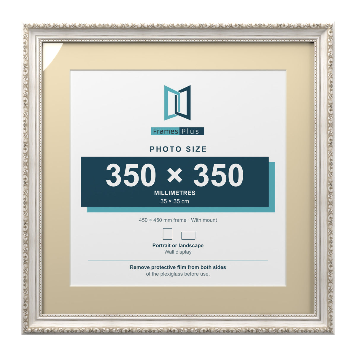 Louis Range Silver Picture, Photo & Poster Frame with Ivory Mount - 45x45cm Frame for 35x35cm Photo, Silver