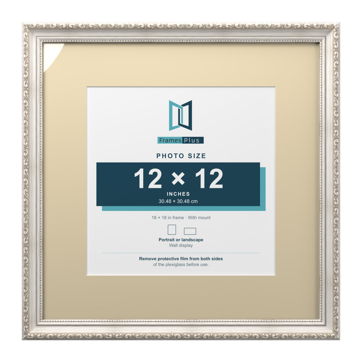 Louis Range Silver Picture, Photo & Poster Frame with Ivory Mount - 18x18" Frame for 12x12" Photo, Silver