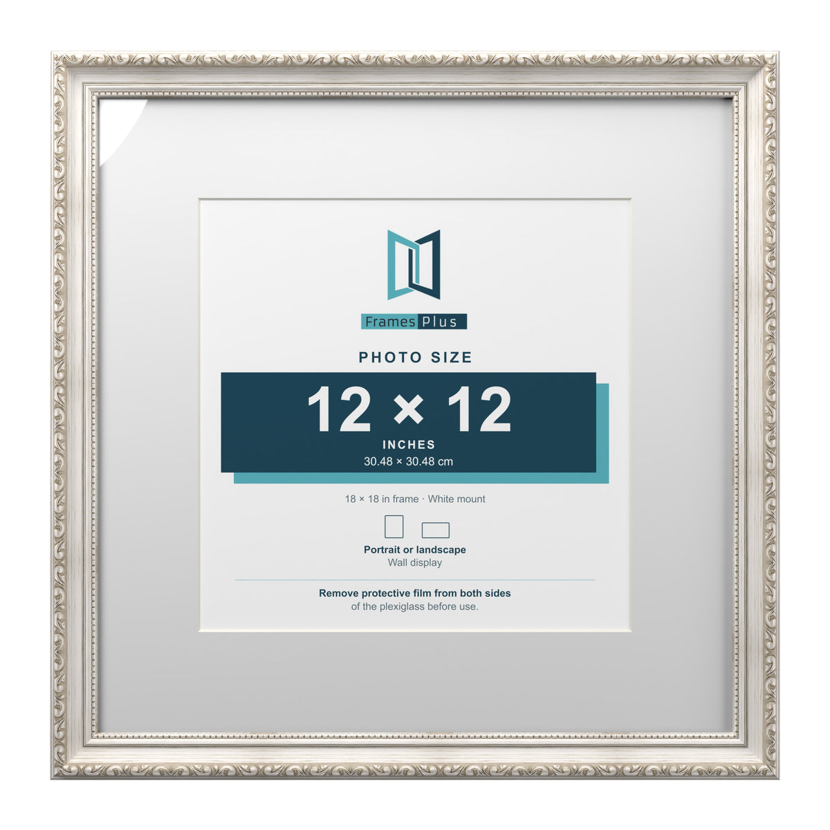 Louis Range Silver Picture, Photo & Poster Frame with White Mount - 18x18" Frame for 12x12" Photo, Silver