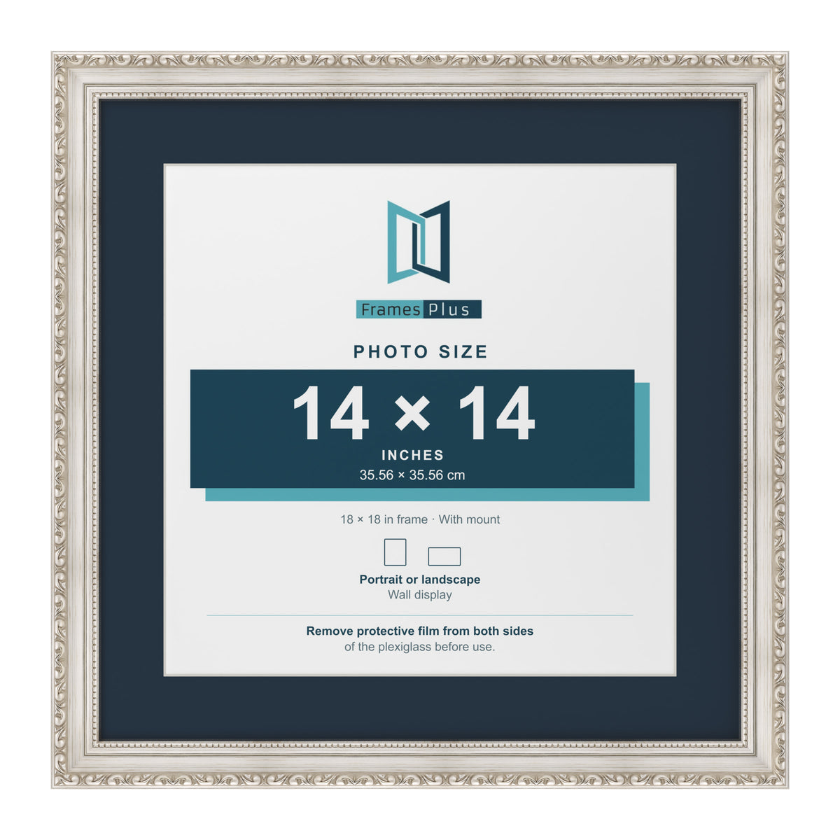Louis Range Silver Picture, Photo & Poster Frame with Pacific Blue Mount - 18x18" Frame for 14x14" Photo, Silver