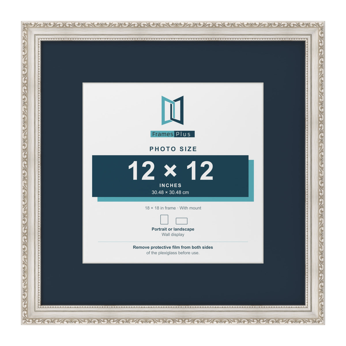 Louis Range Silver Picture, Photo & Poster Frame with Pacific Blue Mount - 18x18" Frame for 12x12" Photo, Silver