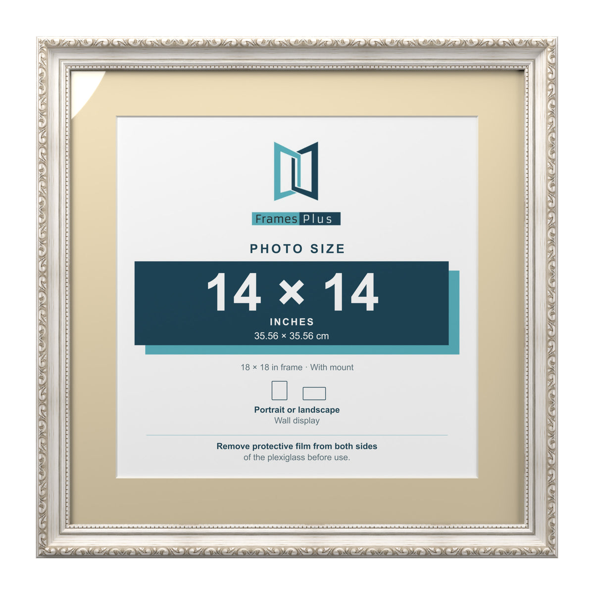 Louis Range Silver Picture, Photo & Poster Frame with Ivory Mount - 18x18" Frame for 14x14" Photo, Silver