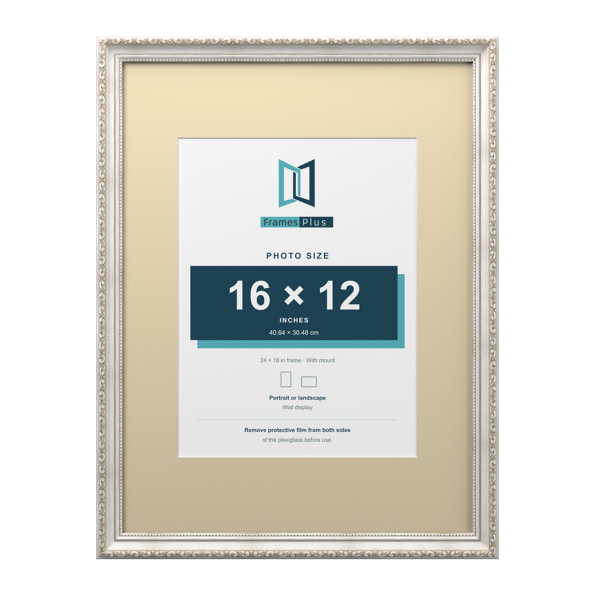 Louis Range Silver Picture, Photo & Poster Frame with Ivory Mount - 24x18" Frame for 16x12" Photo, Silver
