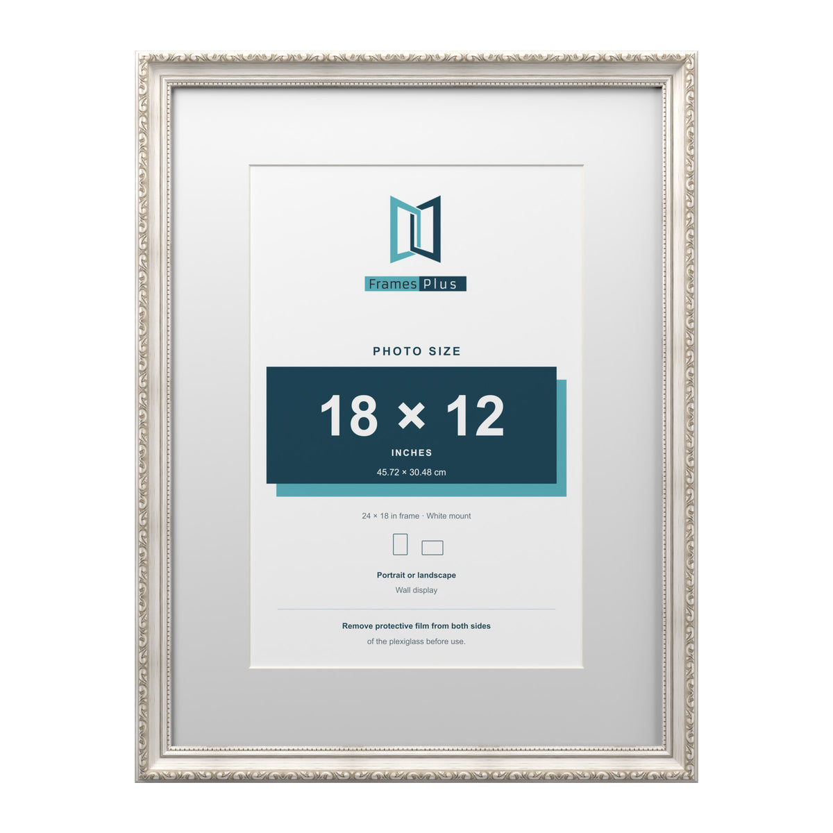 Louis Range Silver Picture, Photo & Poster Frame with White Mount - 24x18" Frame for 18x12" Photo, Silver