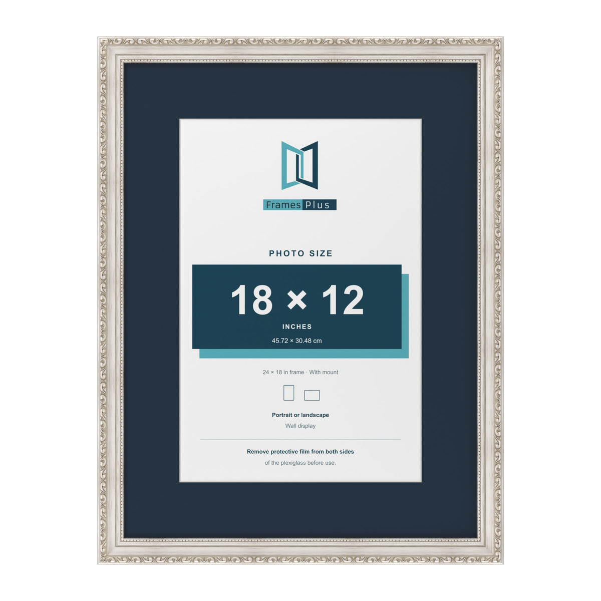 Louis Range Silver Picture, Photo & Poster Frame with Pacific Blue Mount - 24x18" Frame for 18x12" Photo, Silver