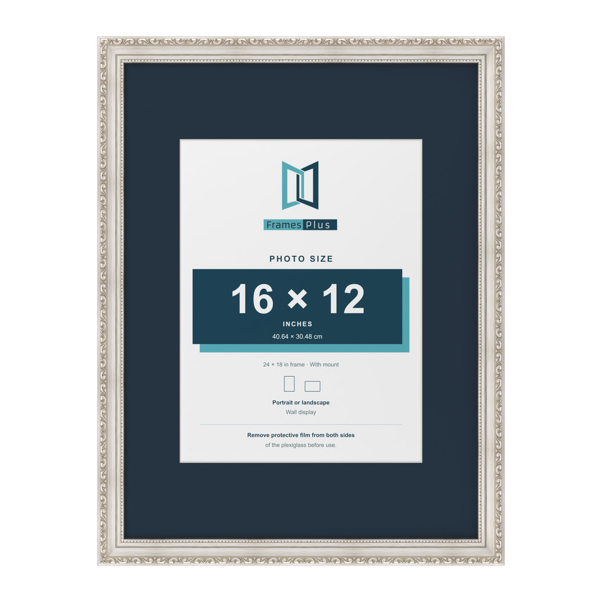 Louis Range Silver Picture, Photo & Poster Frame with Pacific Blue Mount - 24x18" Frame for 16x12" Photo, Silver
