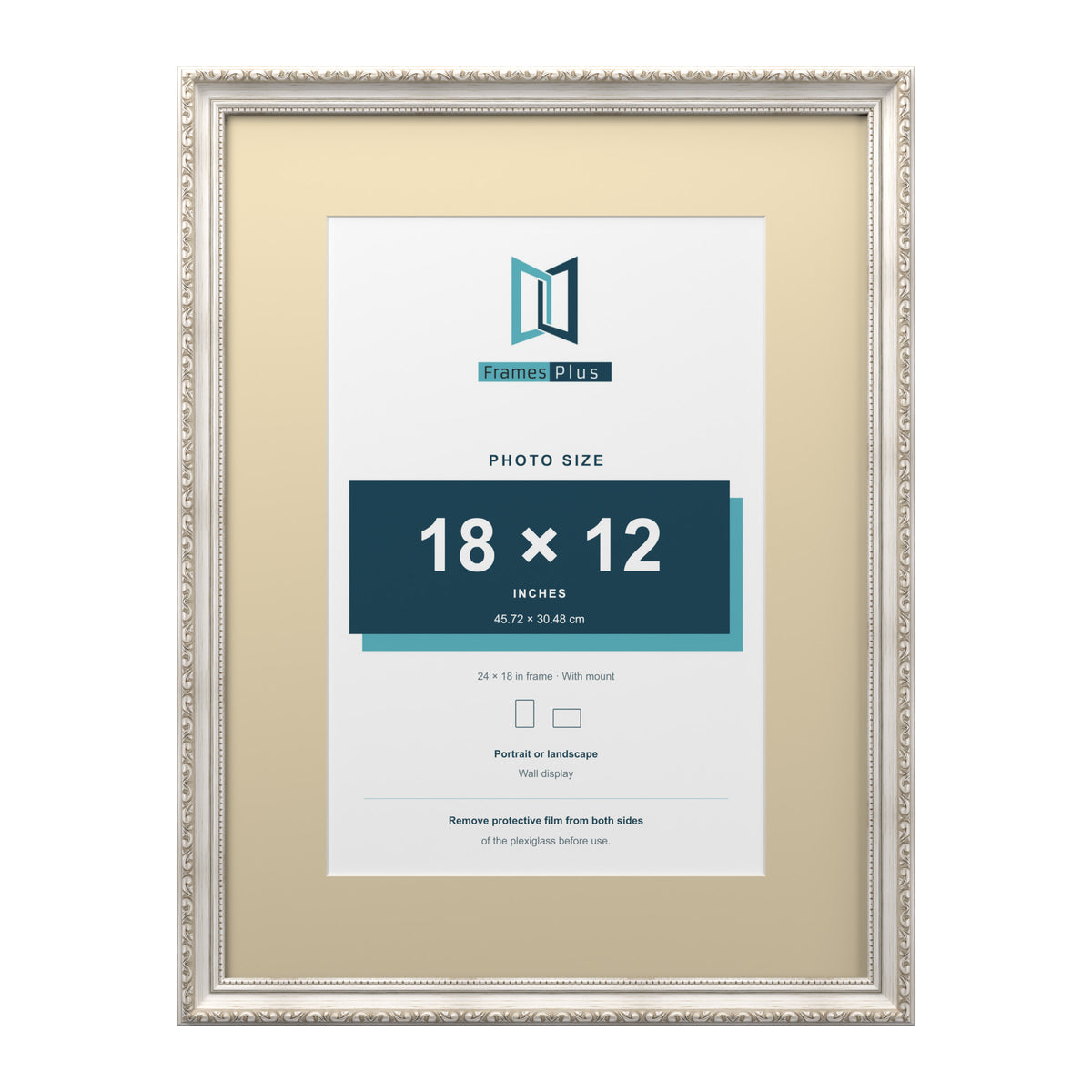 Louis Range Silver Picture, Photo & Poster Frame with Ivory Mount - 24x18" Frame for 18x12" Photo, Silver
