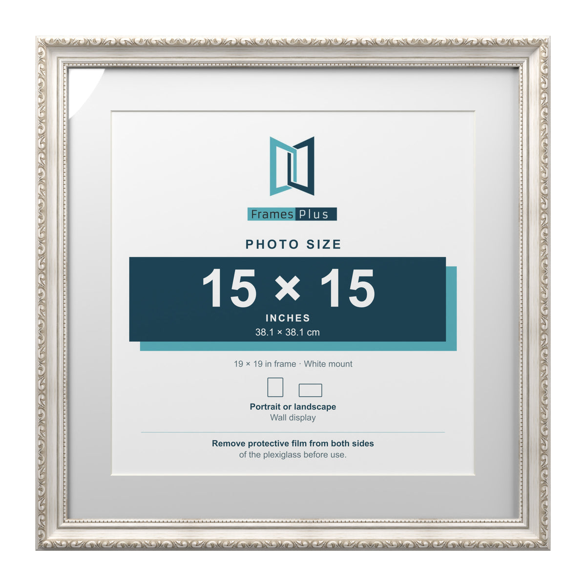 Louis Range Silver Picture, Photo & Poster Frame with White Mount - 19x19" Frame for 15x15" Photo, Silver