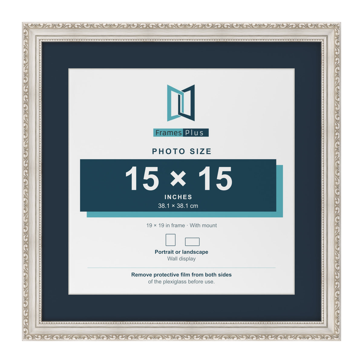 Louis Range Silver Picture, Photo & Poster Frame with Pacific Blue Mount - 19x19" Frame for 15x15" Photo, Silver