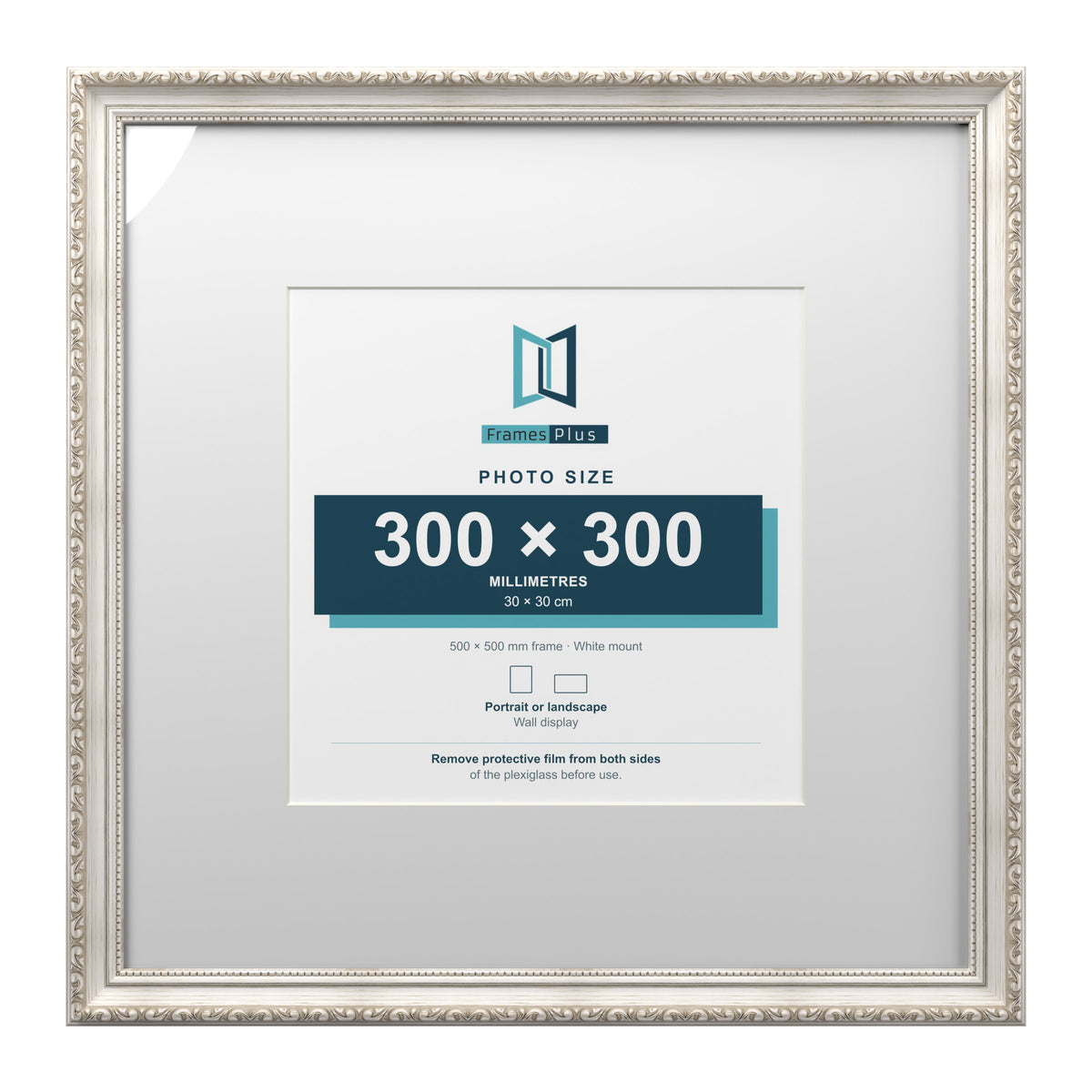 Louis Range Silver Picture, Photo & Poster Frame with White Mount - 50x50cm Frame for 30x30cm Photo, Silver