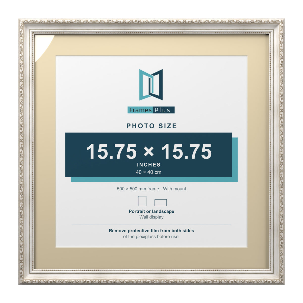 Louis Range Silver Picture, Photo & Poster Frame with Ivory Mount - 50x50cm Frame for 40x40cm Photo, Silver