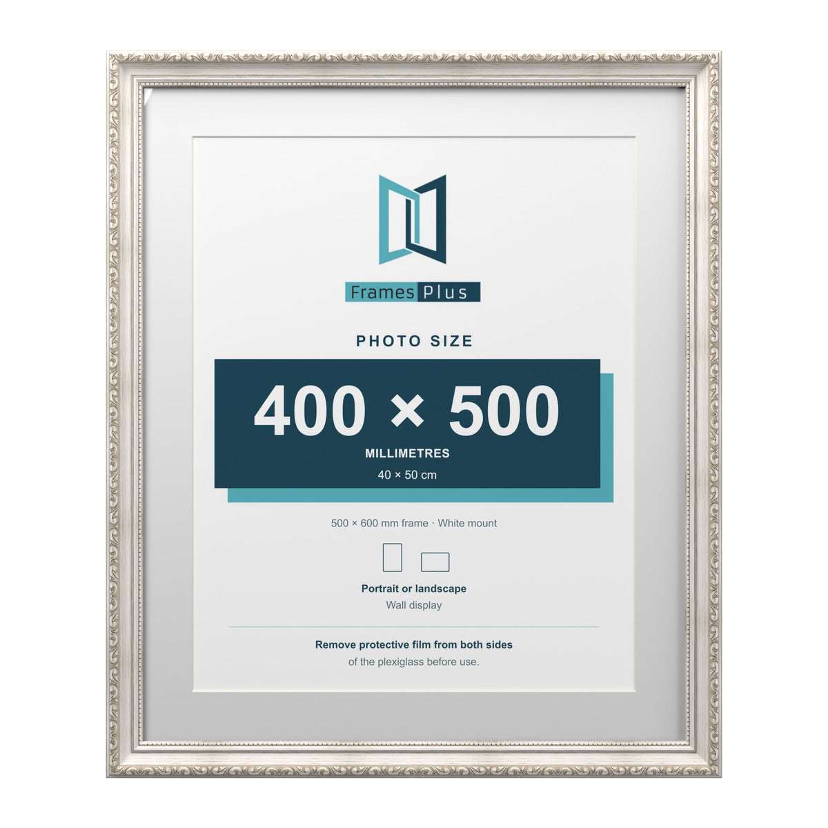 Louis Range Silver Picture, Photo & Poster Frame with White Mount - 60x50cm Frame for 50x40cm Photo, Silver