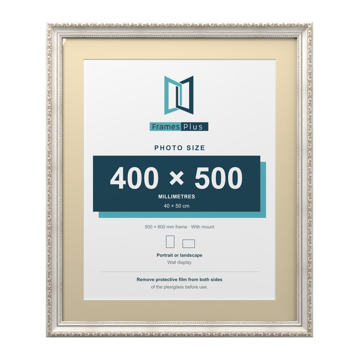 Louis Range Silver Picture, Photo & Poster Frame with Ivory Mount - 60x50cm Frame for 50x40cm Photo, Silver