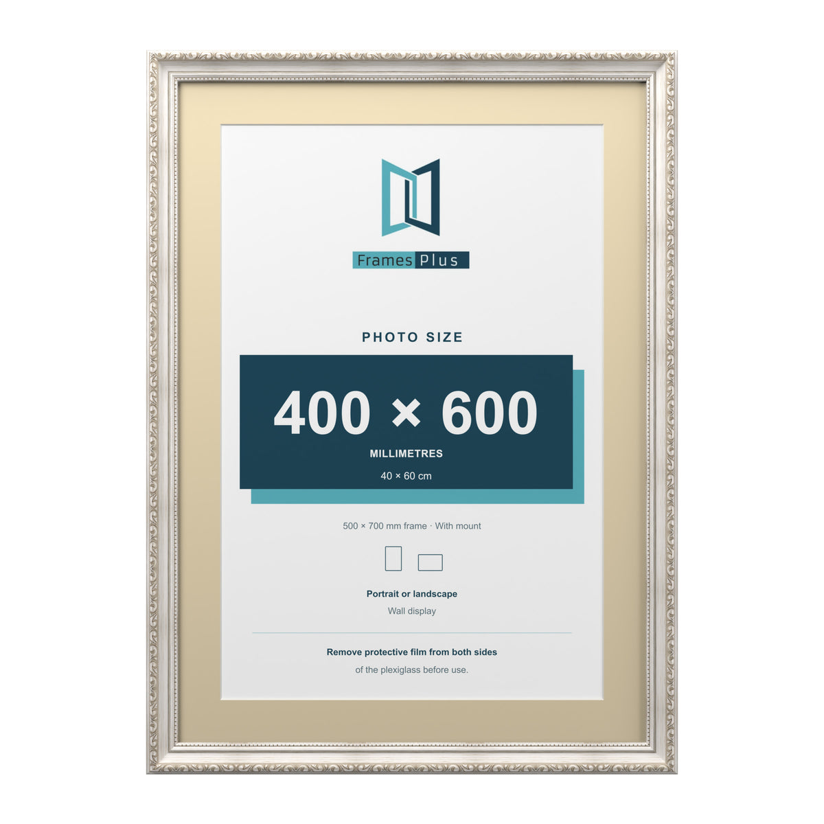 Louis Range Silver Picture, Photo & Poster Frame with Ivory Mount - 70x50cm Frame for 60x40cm Photo, Silver
