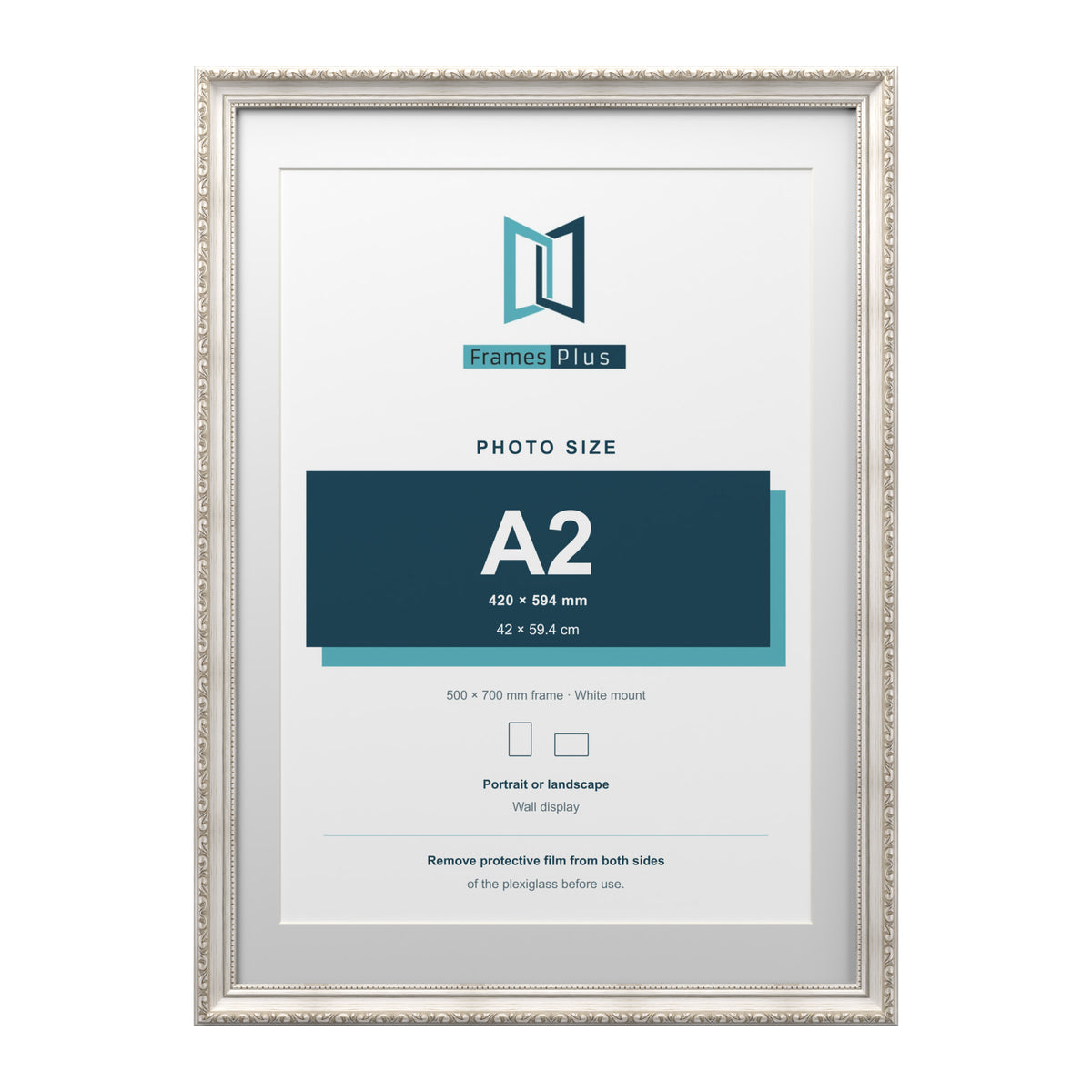 Louis Range Silver Picture, Photo & Poster Frame with White Mount - 70x50cm Frame for A2 Photo, Silver