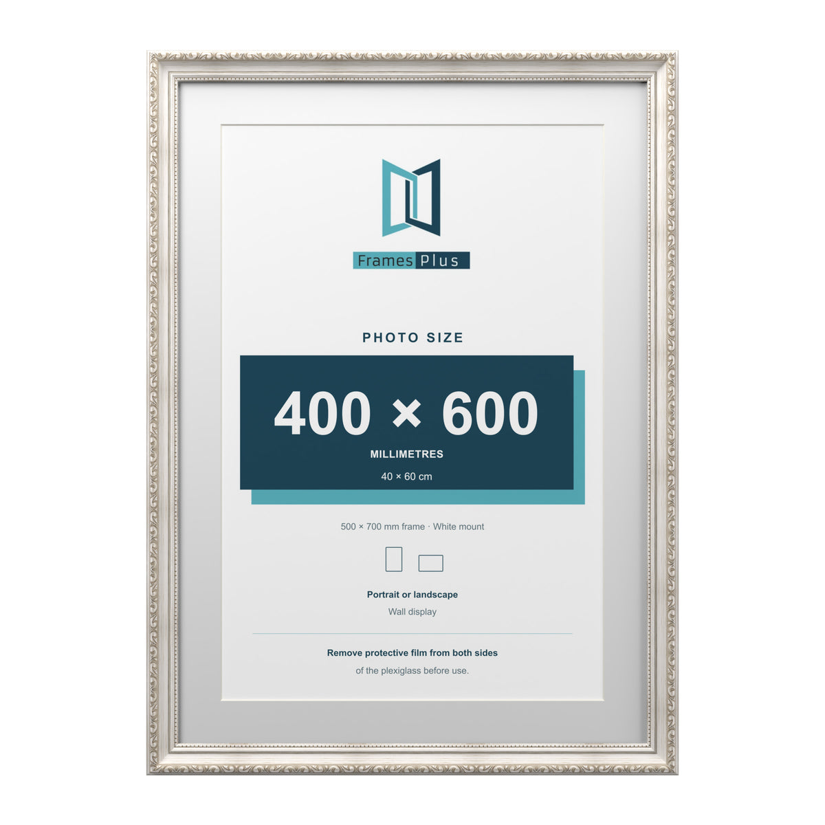 Louis Range Silver Picture, Photo & Poster Frame with White Mount - 70x50cm Frame for 60x40cm Photo, Silver