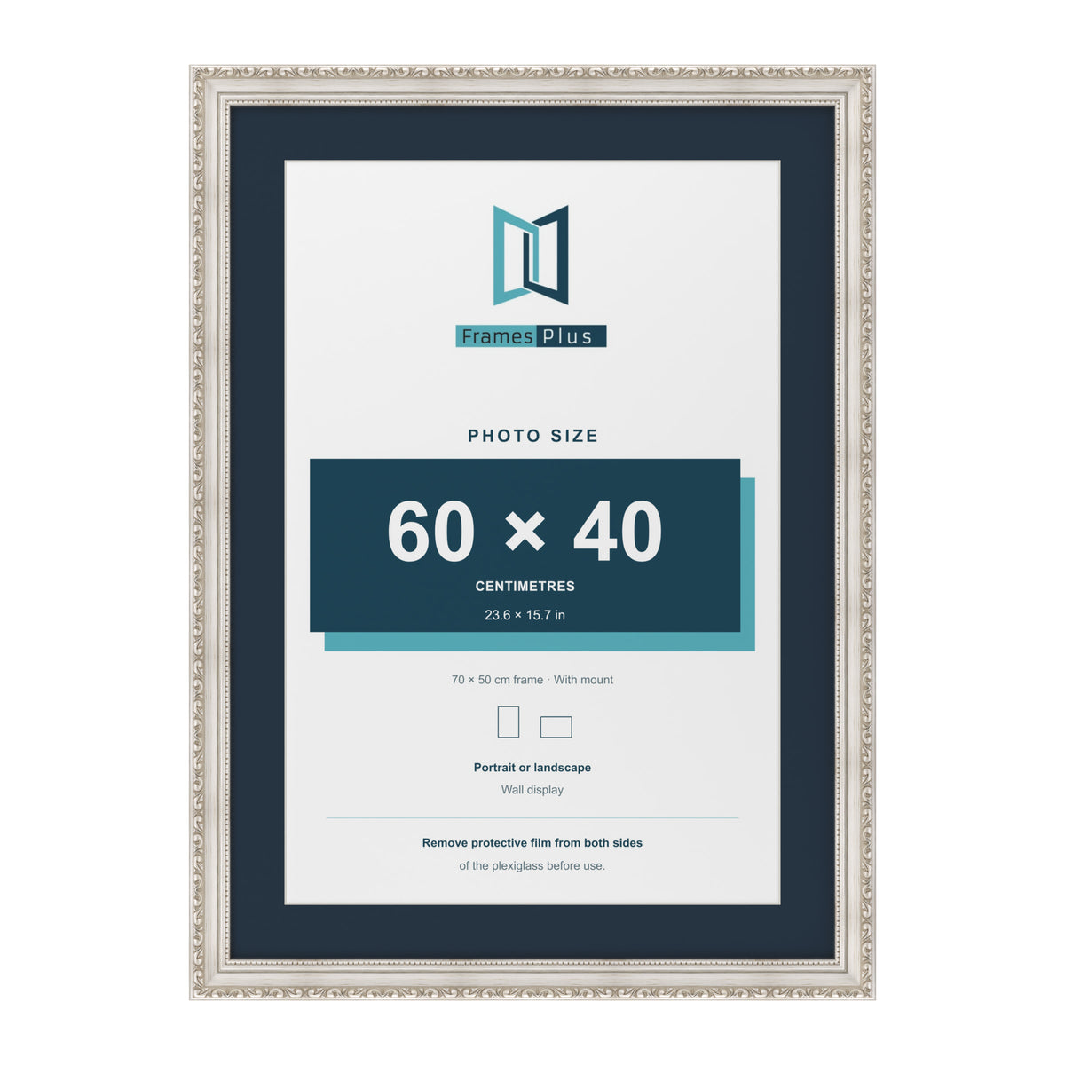 Louis Range Silver Picture, Photo & Poster Frame with Pacific Blue Mount - 70x50cm Frame for 60x40cm Photo, Silver