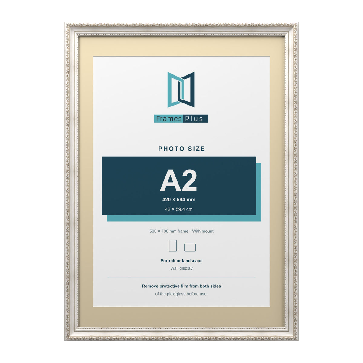 Louis Range Silver Picture, Photo & Poster Frame with Ivory Mount - 70x50cm Frame for A2 Photo, Silver