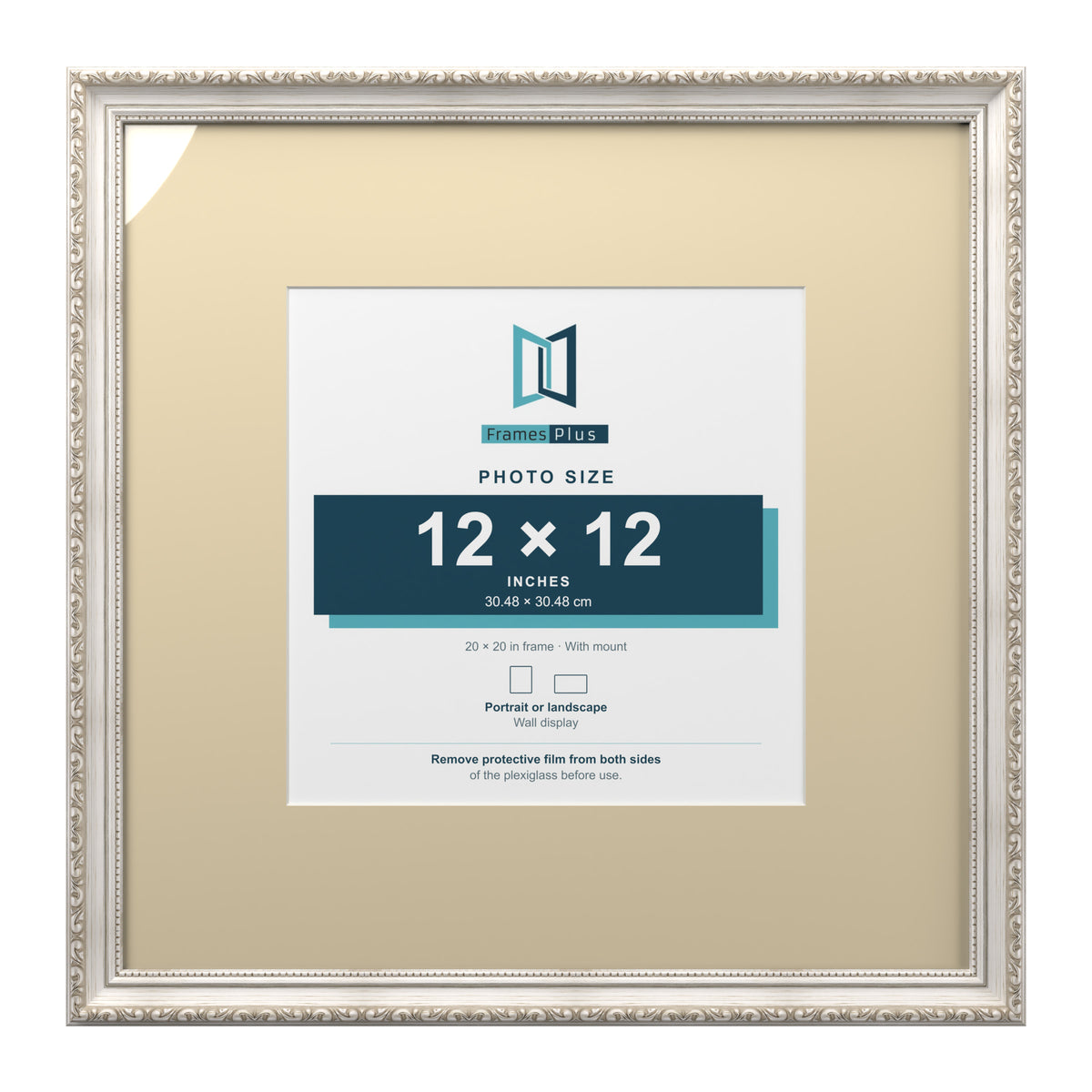 Louis Range Silver Picture, Photo & Poster Frame with Ivory Mount - 20x20" Frame for 12x12" Photo, Silver