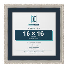 Louis Range Silver Picture, Photo & Poster Frame with Pacific Blue Mount - 20x20" Frame for 16x16" Photo, Silver