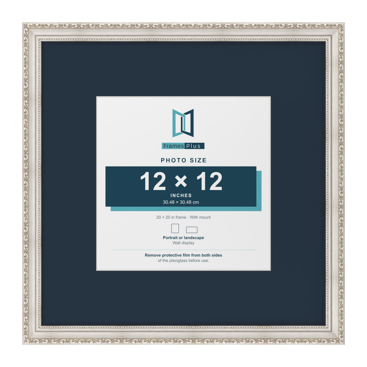 Louis Range Silver Picture, Photo & Poster Frame with Pacific Blue Mount - 20x20" Frame for 12x12" Photo, Silver