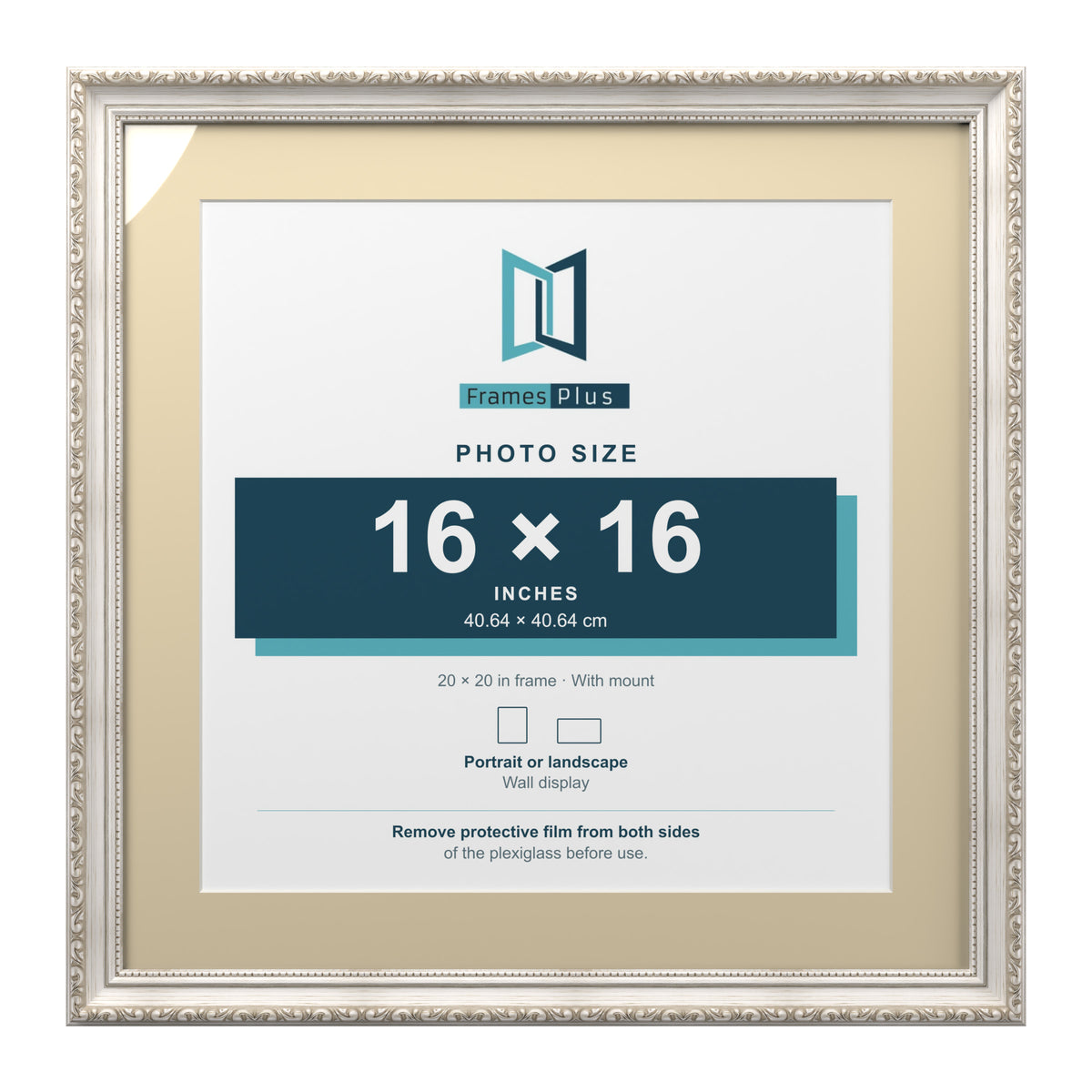 Louis Range Silver Picture, Photo & Poster Frame with Ivory Mount - 20x20" Frame for 16x16" Photo, Silver