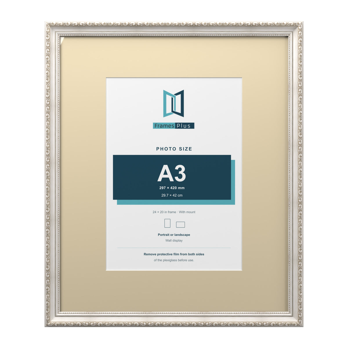 Louis Range Silver Picture, Photo & Poster Frame with Ivory Mount - 24x20" Frame for A3 Photo, Silver