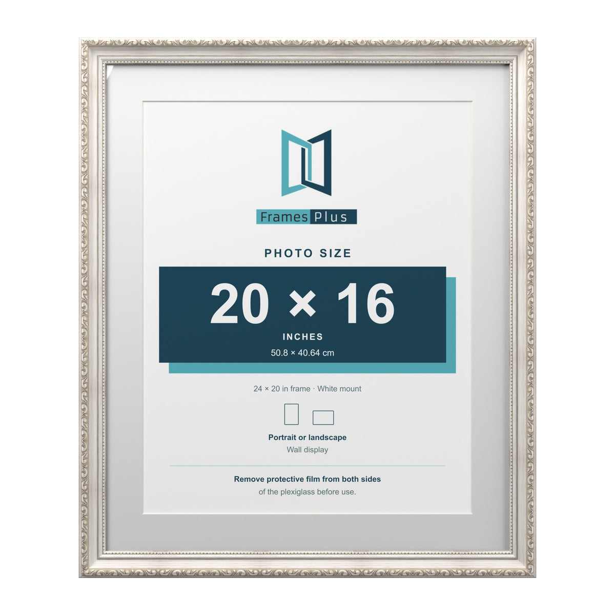Louis Range Silver Picture, Photo & Poster Frame with White Mount - 24x20" Frame for 20x16" Photo, Silver
