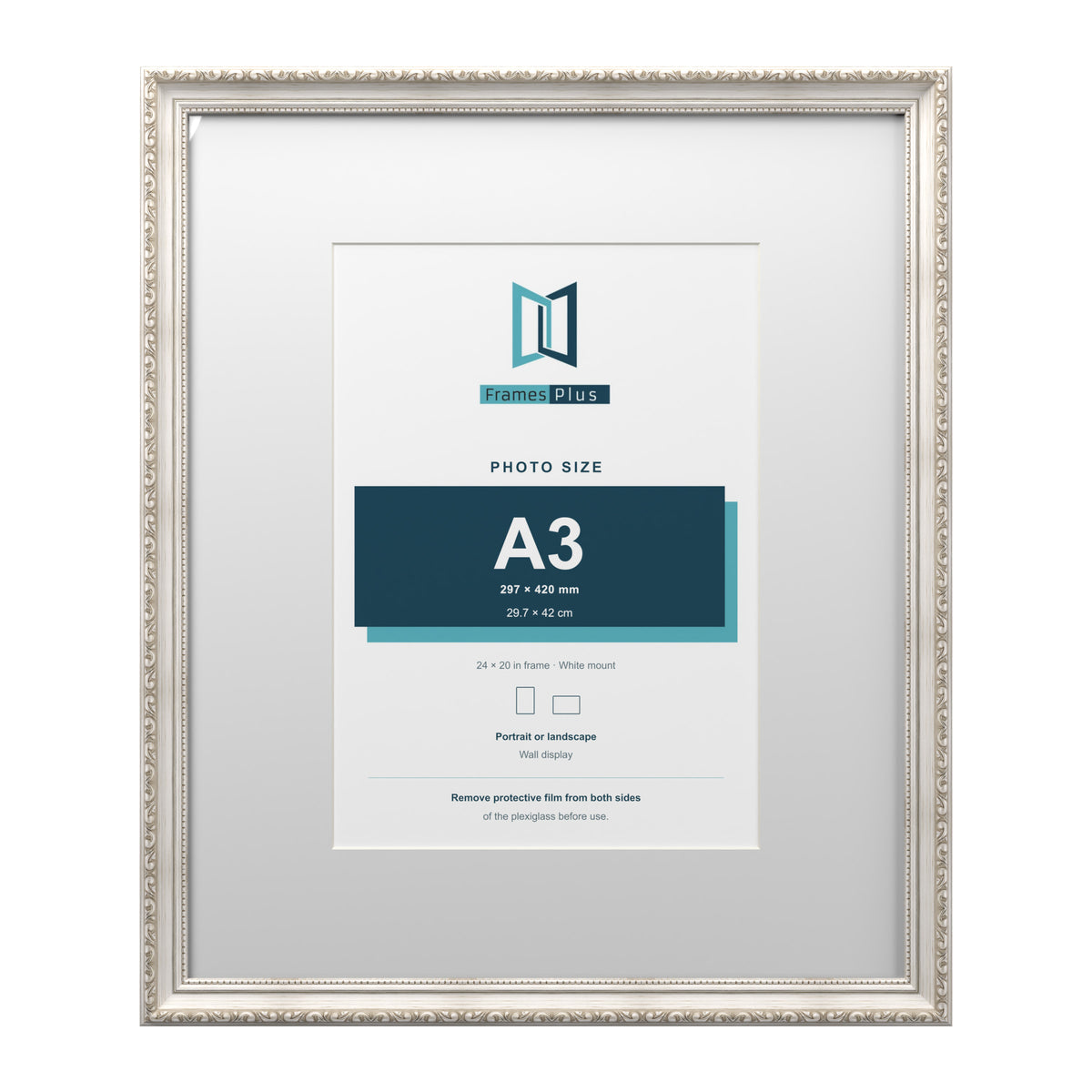 Louis Range Silver Picture, Photo & Poster Frame with White Mount - 24x20" Frame for A3 Photo, Silver