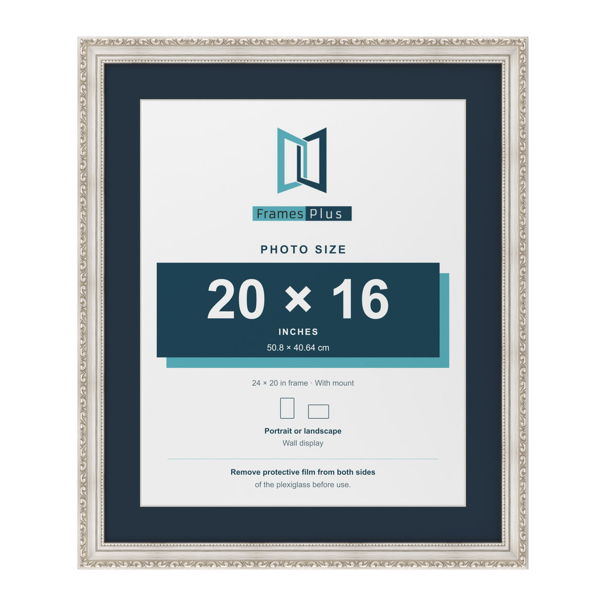 Louis Range Silver Picture, Photo & Poster Frame with Pacific Blue Mount - 24x20" Frame for 20x16" Photo, Silver