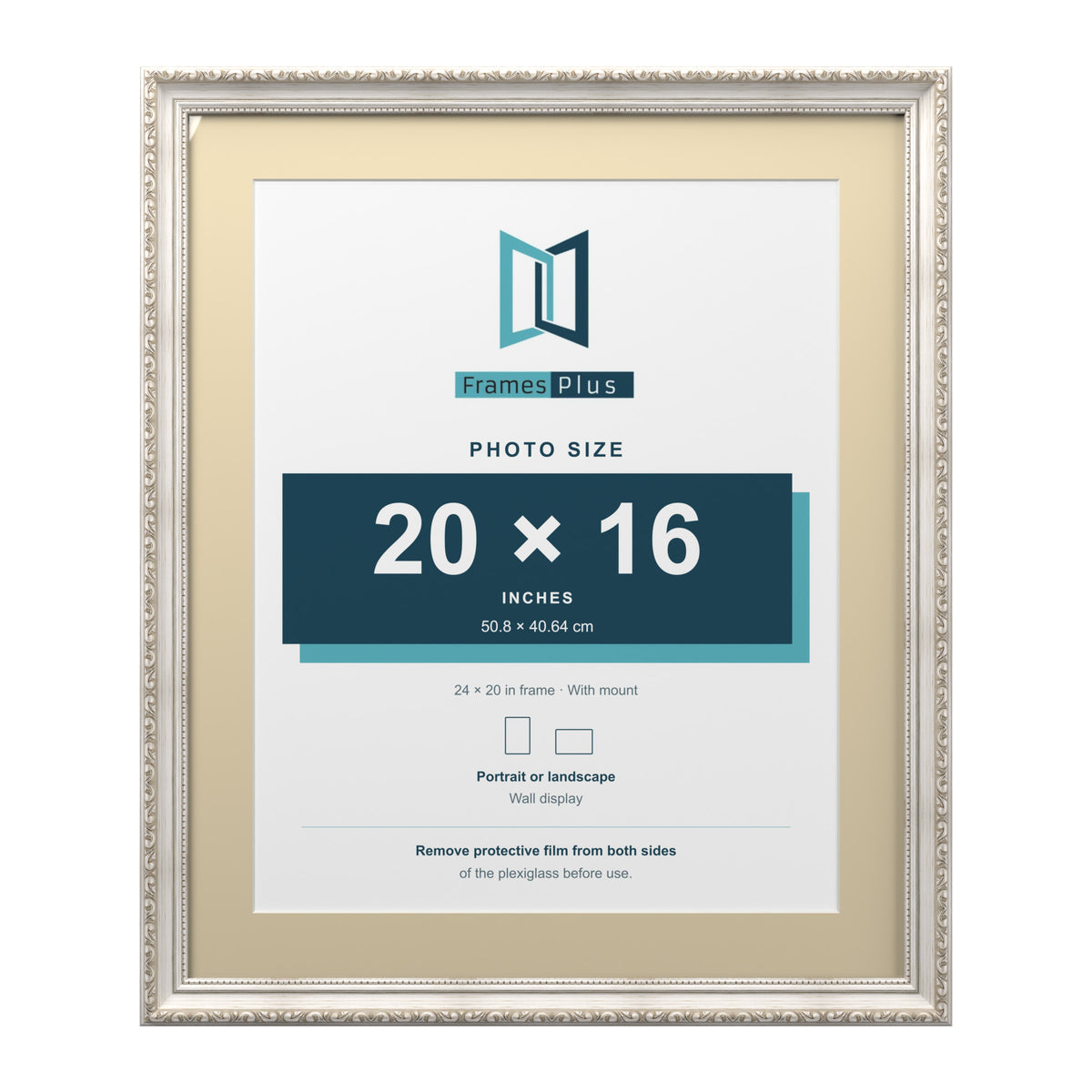 Louis Range Silver Picture, Photo & Poster Frame with Ivory Mount - 24x20" Frame for 20x16" Photo, Silver